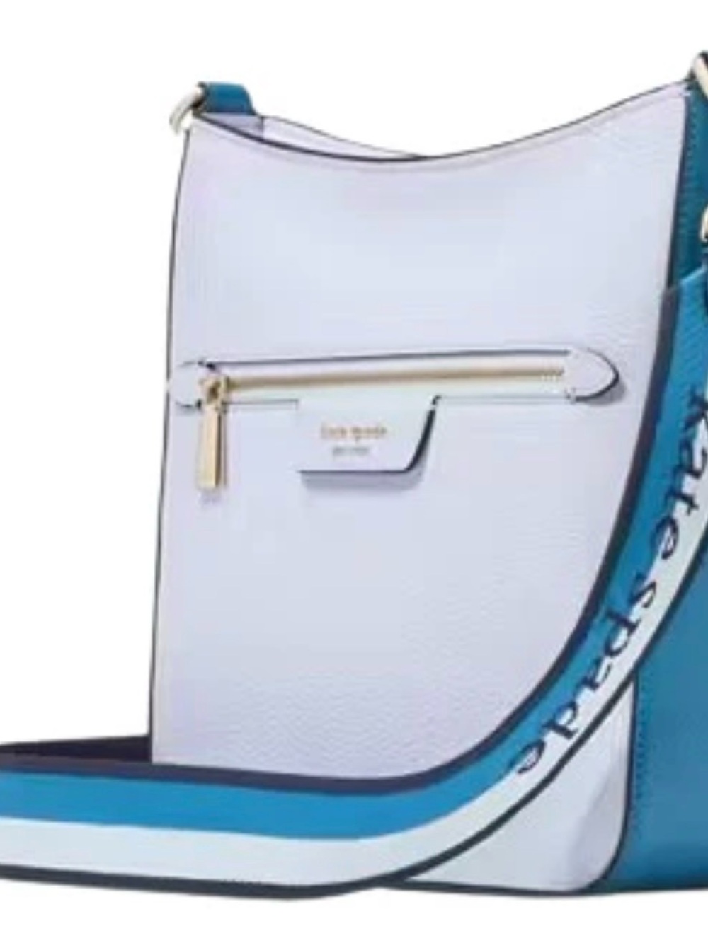 Kate Spade Blue two-toned Leather Crossbody Messenger Bag with Branded Strap